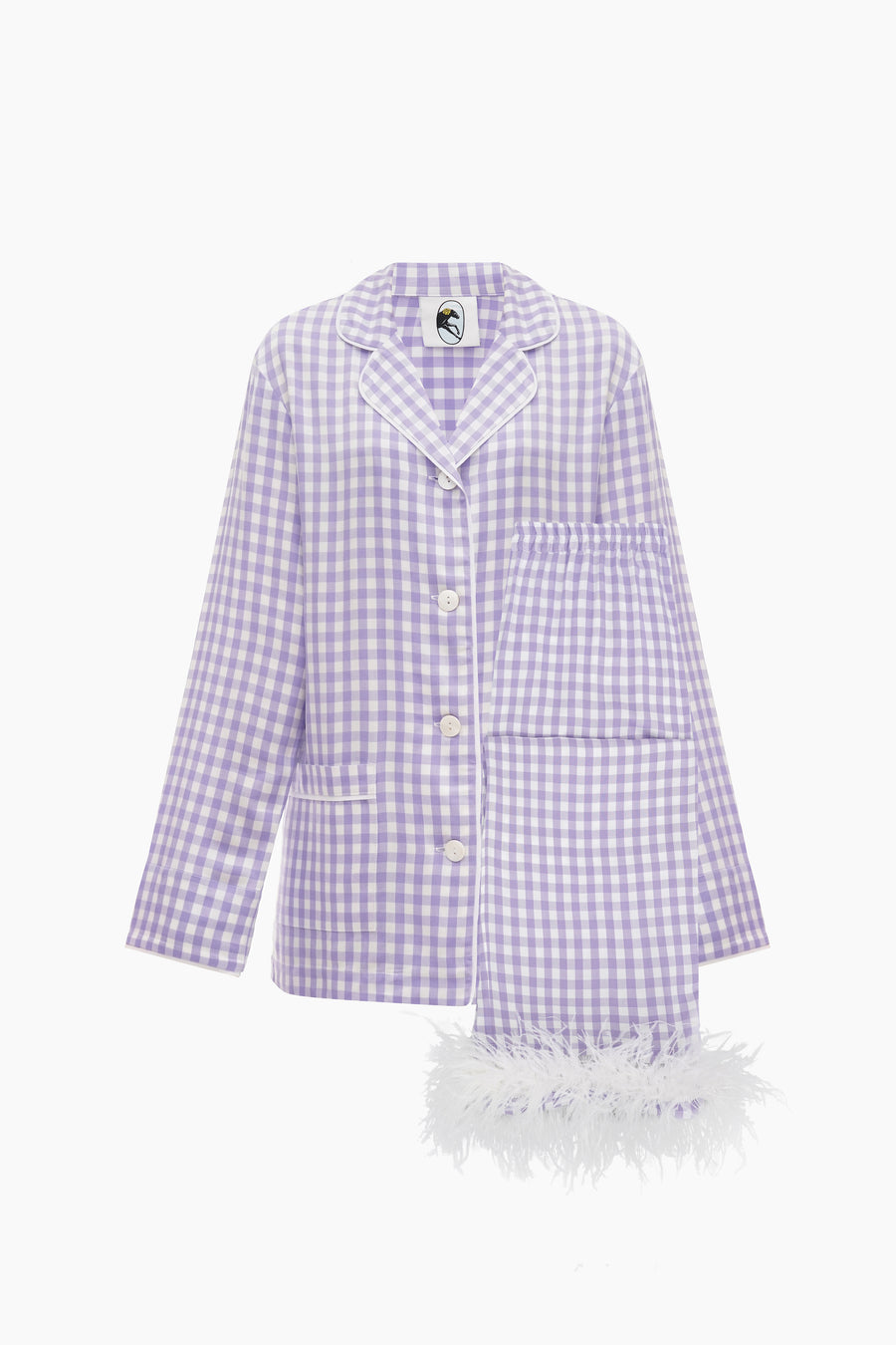 Party Pajama Set with Detachable Feathers in Lavender Vichy