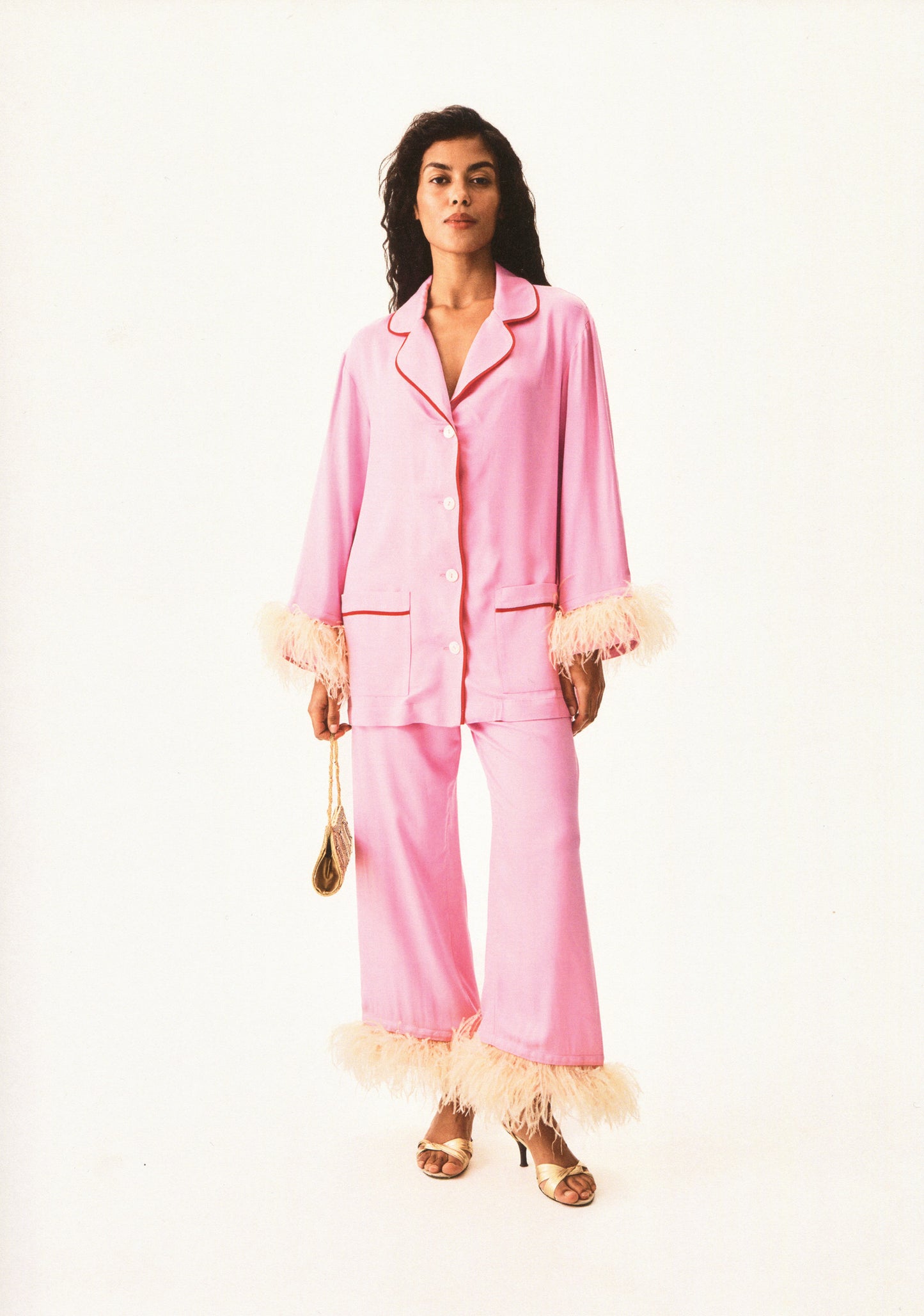Party Pajamas Set with Detachable Feathers in Pink