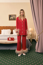 Party Pajamas Set with Detachable Feathers in Red