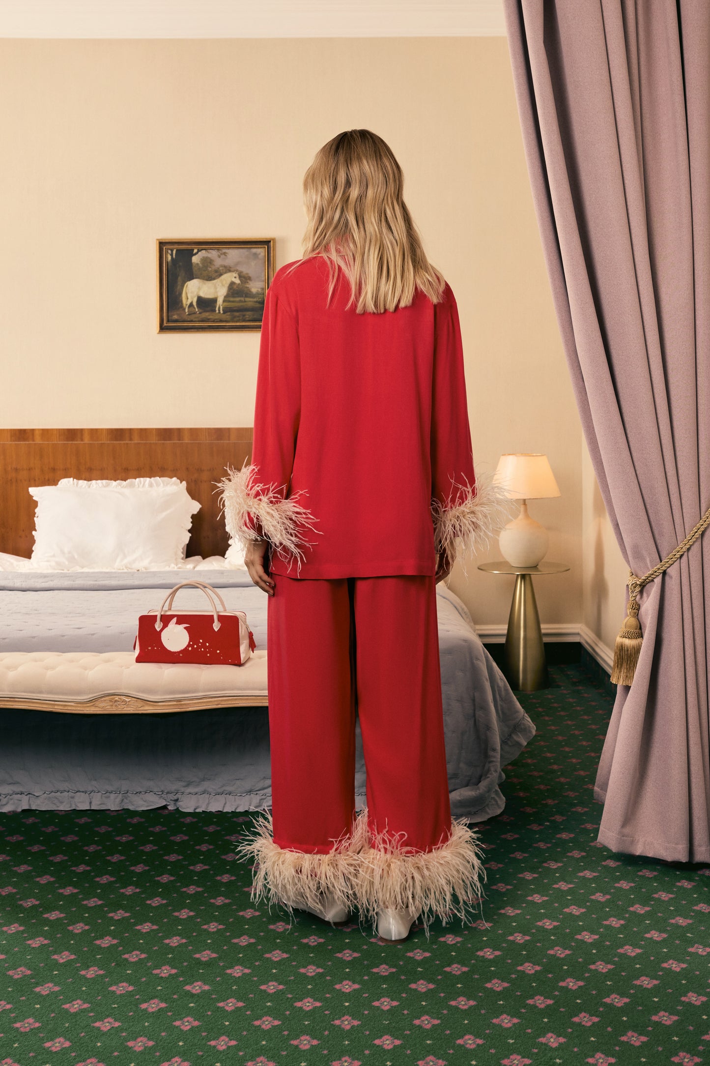 Party Pajamas Set with Detachable Feathers in Red