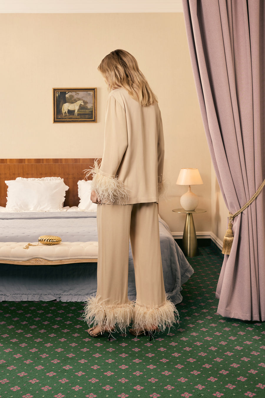 Party Pajamas Set with Detachable Feathers in Beige