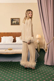 Party Pajamas Set with Detachable Feathers in Beige