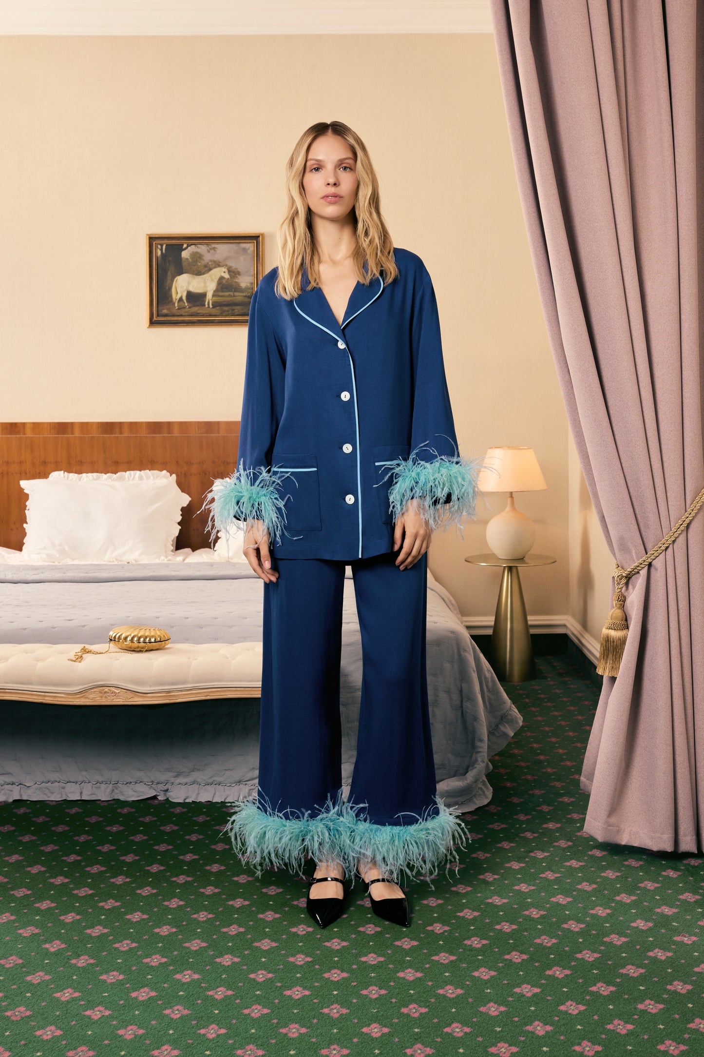 Party Pajamas Set with Detachable Feathers in Navy