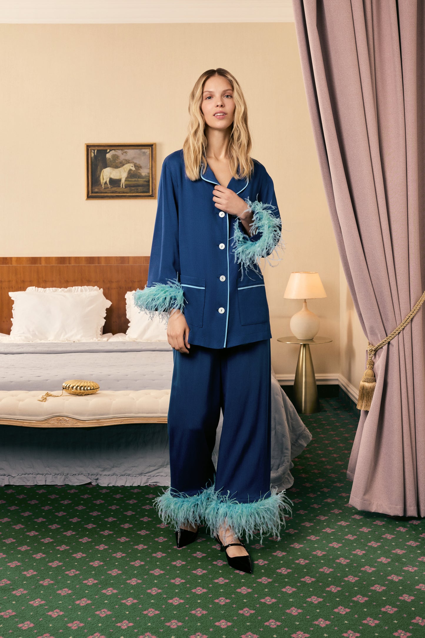 Party Pajamas Set with Detachable Feathers in Navy