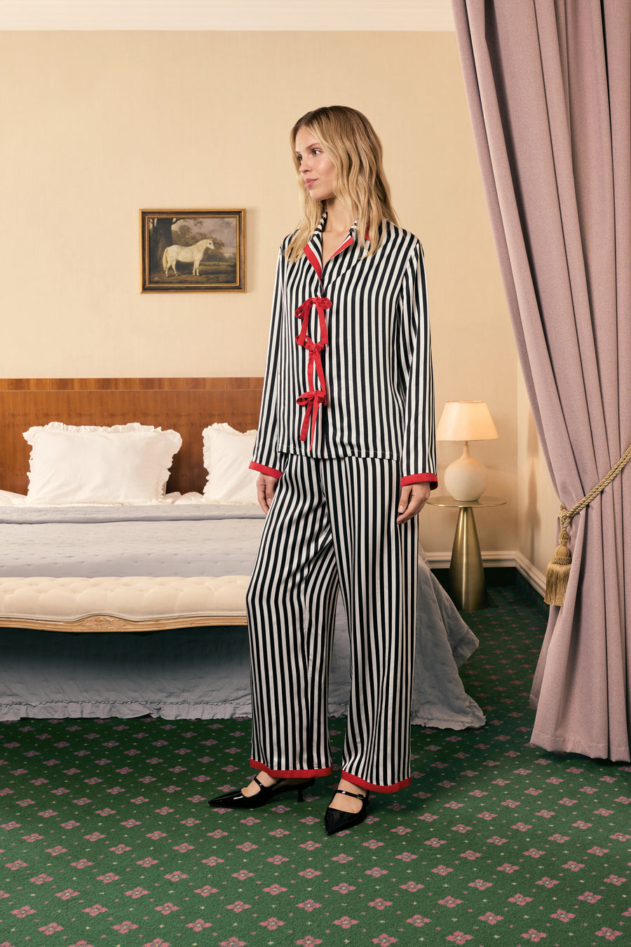 The Bow Pajama Set with Red Details