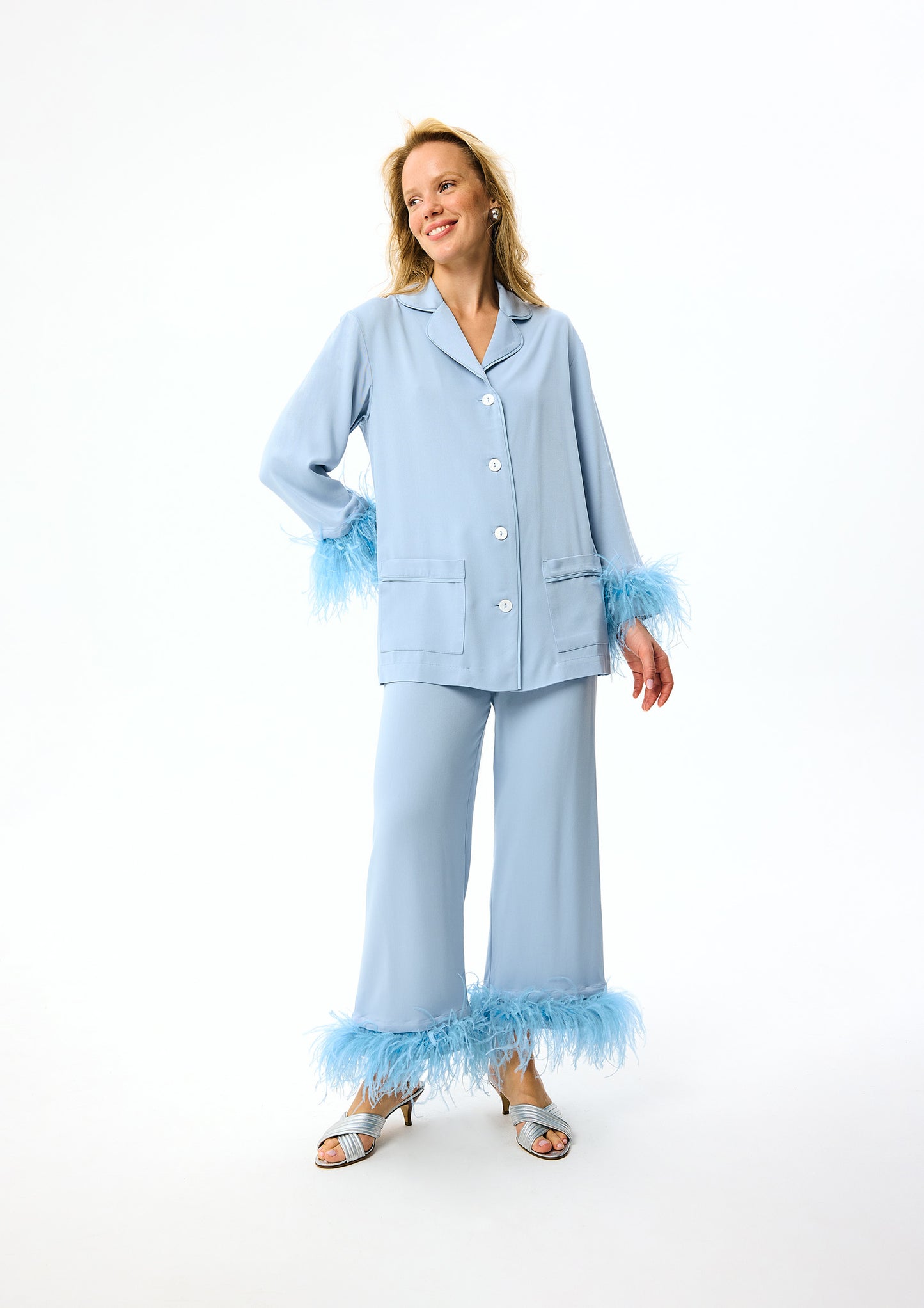 Party Pajamas Set with Detachable Feathers in Dust Blue