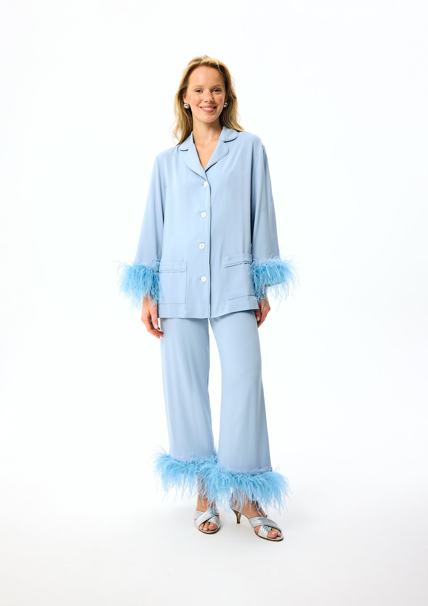 Party Pajamas Set with Detachable Feathers in Dust Blue