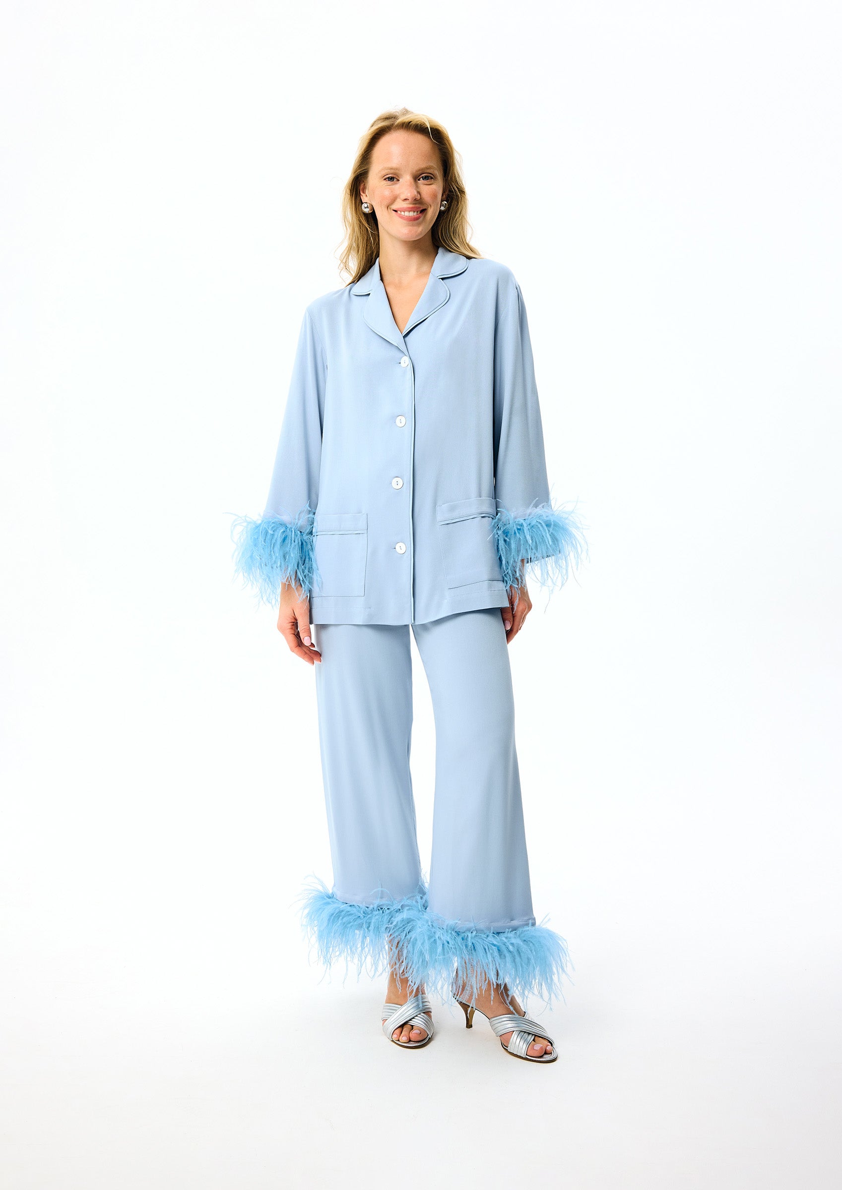 Party Pajamas Set with Detachable Feathers in Dust Blue