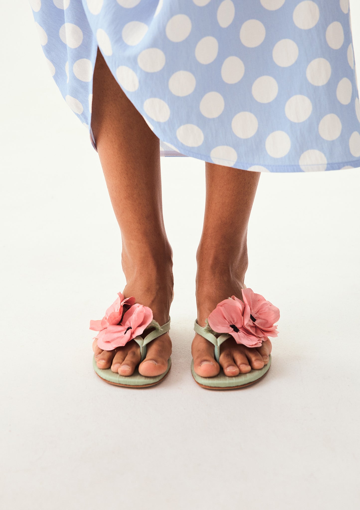 Poppies Silk Kitten Heel Mules in Mint and Pink