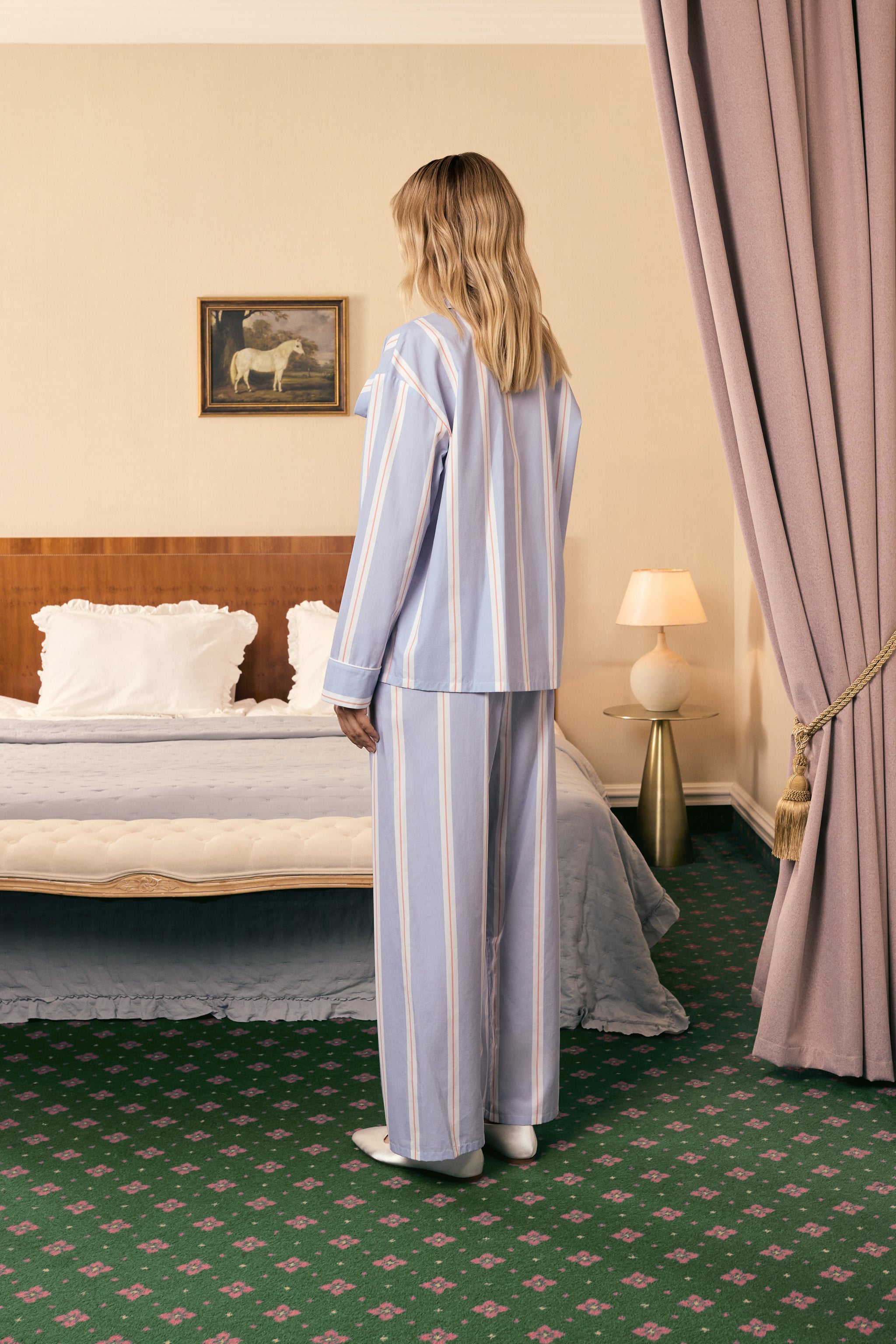 The Rose Cotton Pajama Set in Blue Stripes