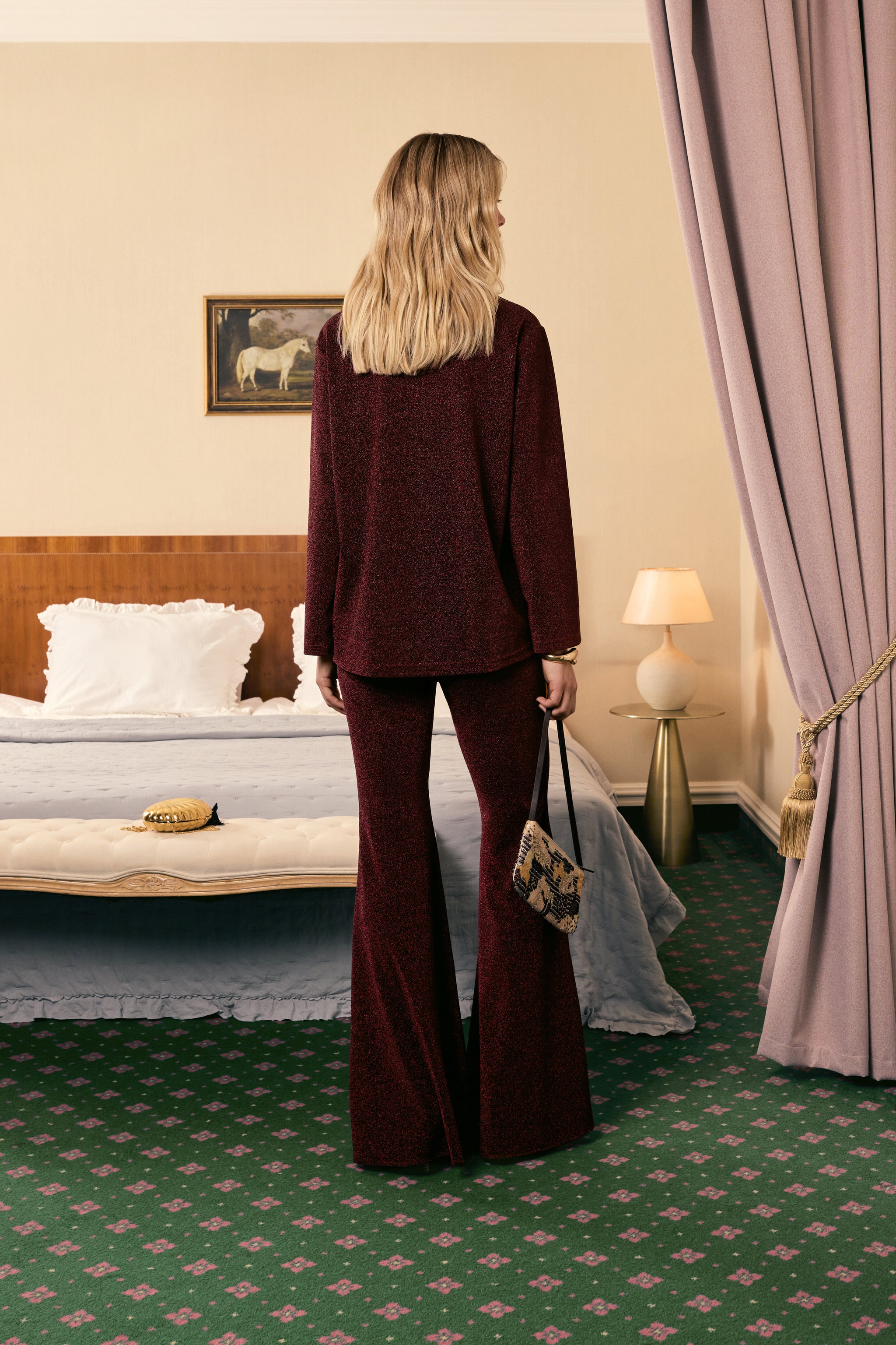 Stardust Lurex Lounge Suit in Burgundy