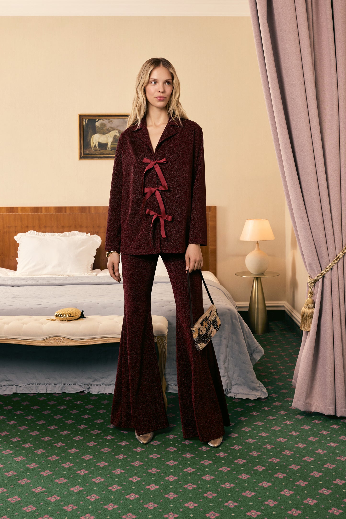 Stardust Lurex Lounge Suit in Burgundy