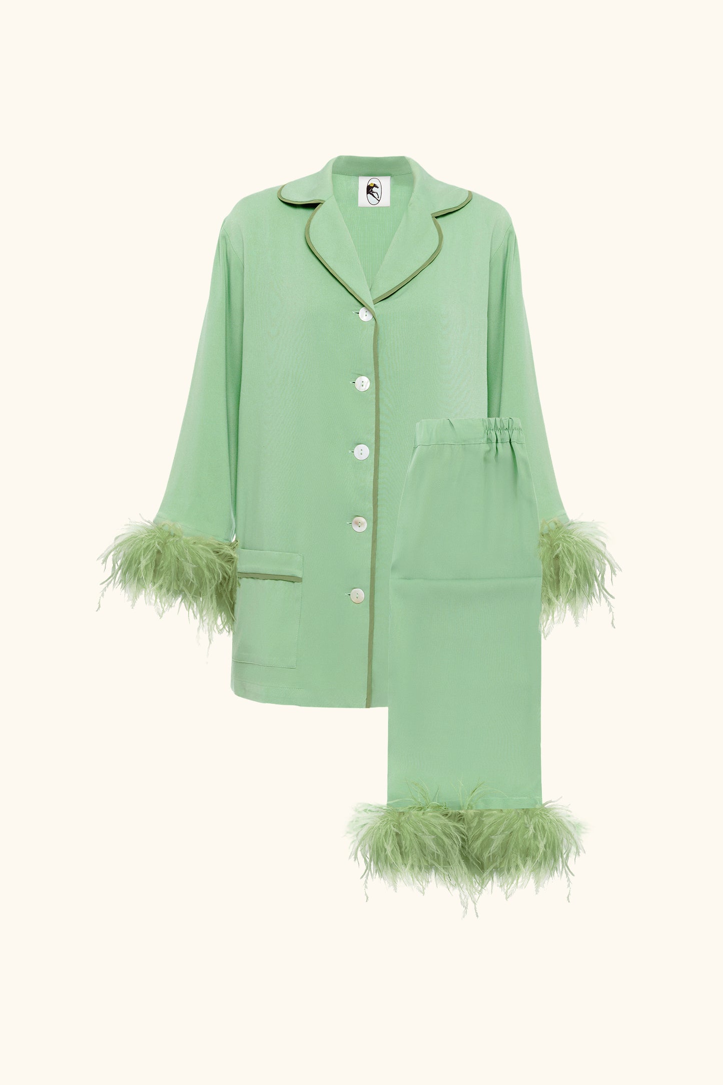 Party Pajamas Set with Detachable Feathers in Mint