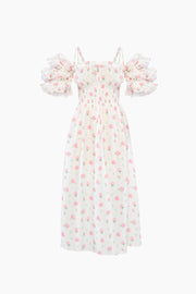 Arle Ruffled Linen Midi Dress in Roses