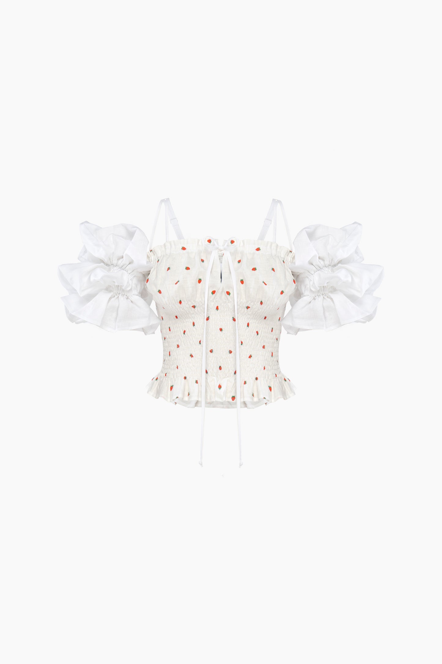 Arle Ruffled Linen Top in Strawberries