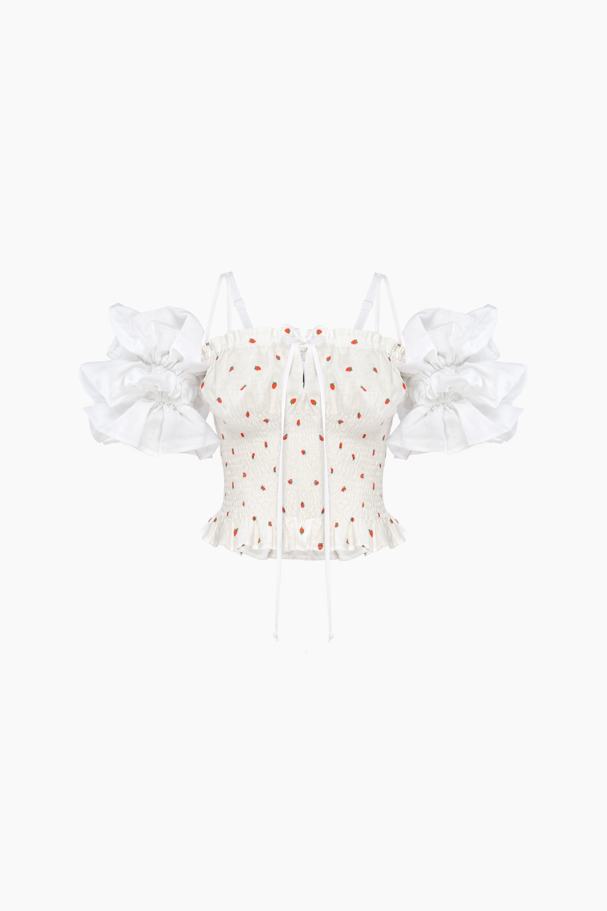 Arle Ruffled Linen Top in Strawberries