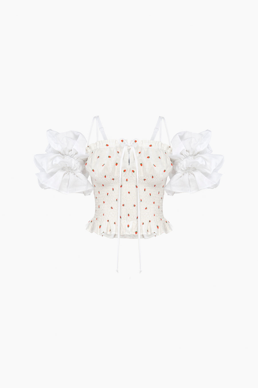 Arle Ruffled Linen Top in Strawberries