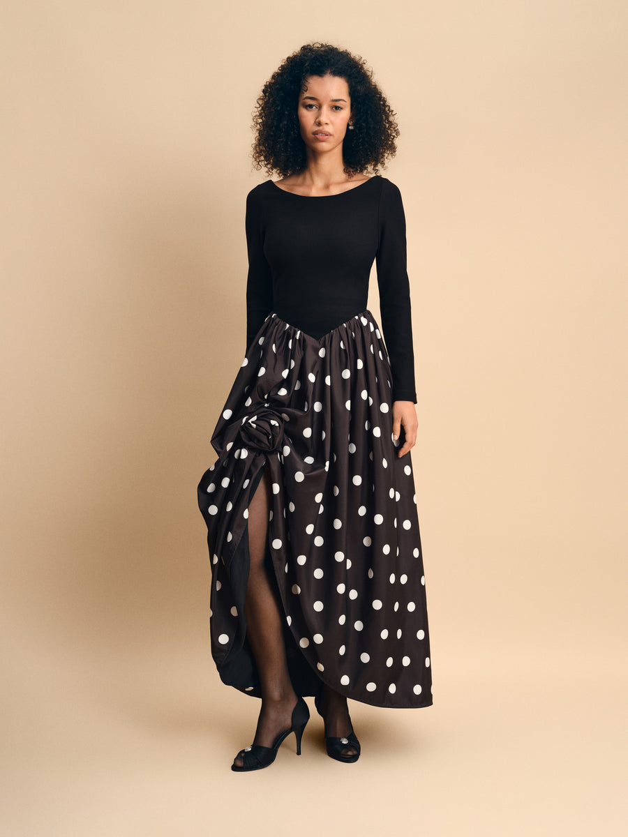 Aurora Maxi Dress in Black Polka Dot