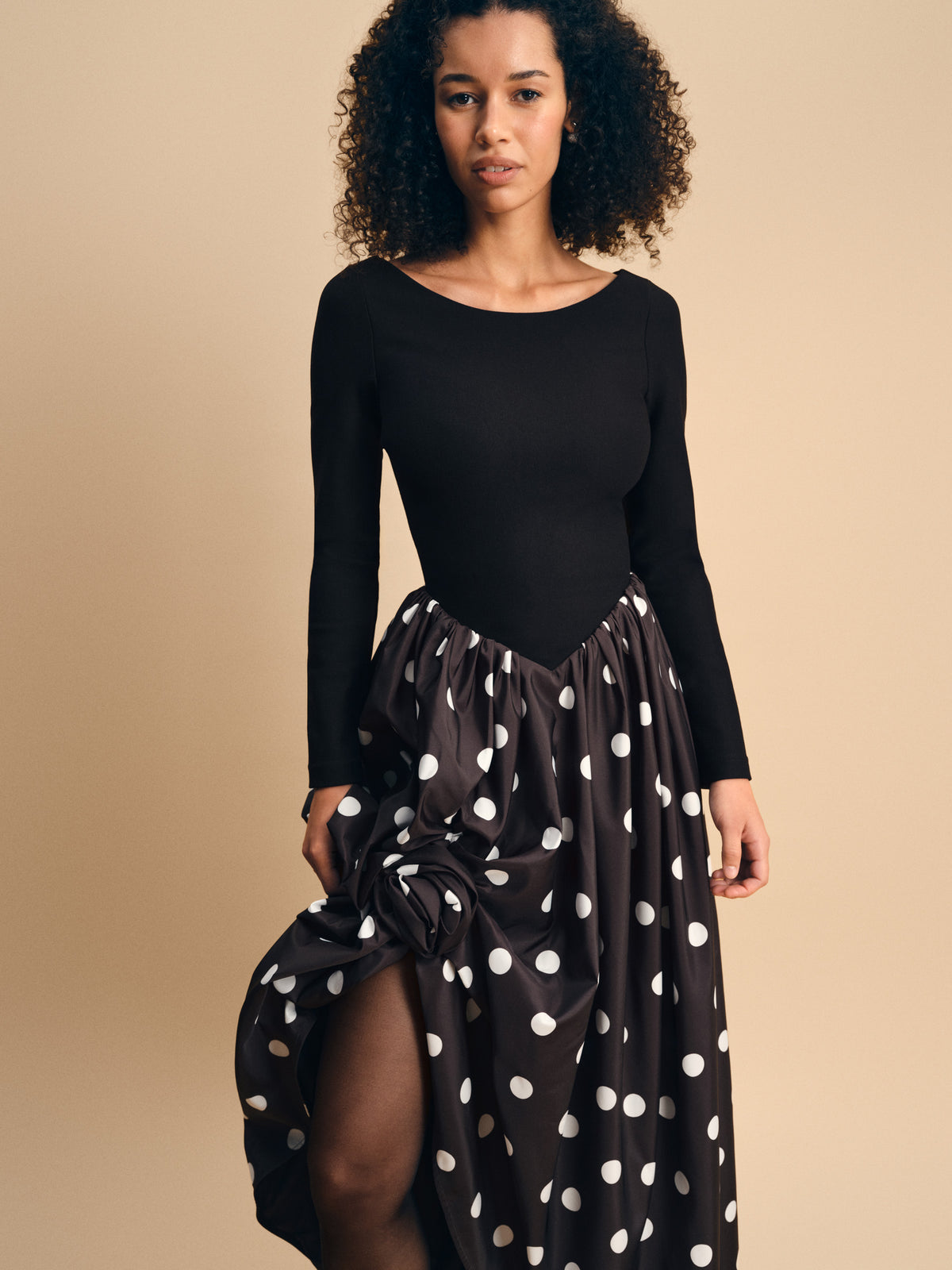 Aurora Maxi Dress in Black Polka Dot