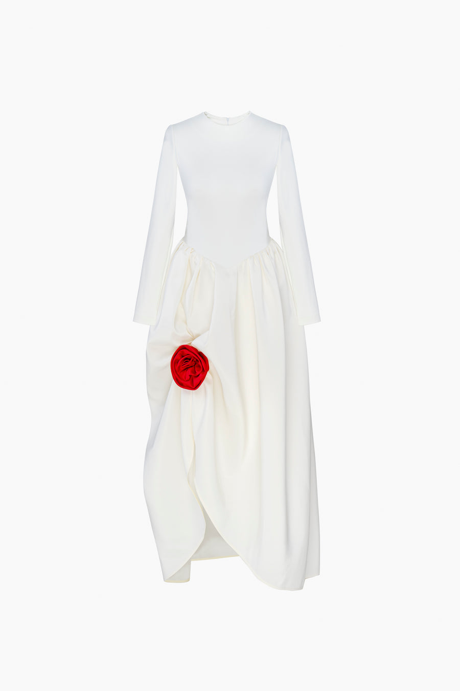 Aurora Maxi Dress in White With Red Rose