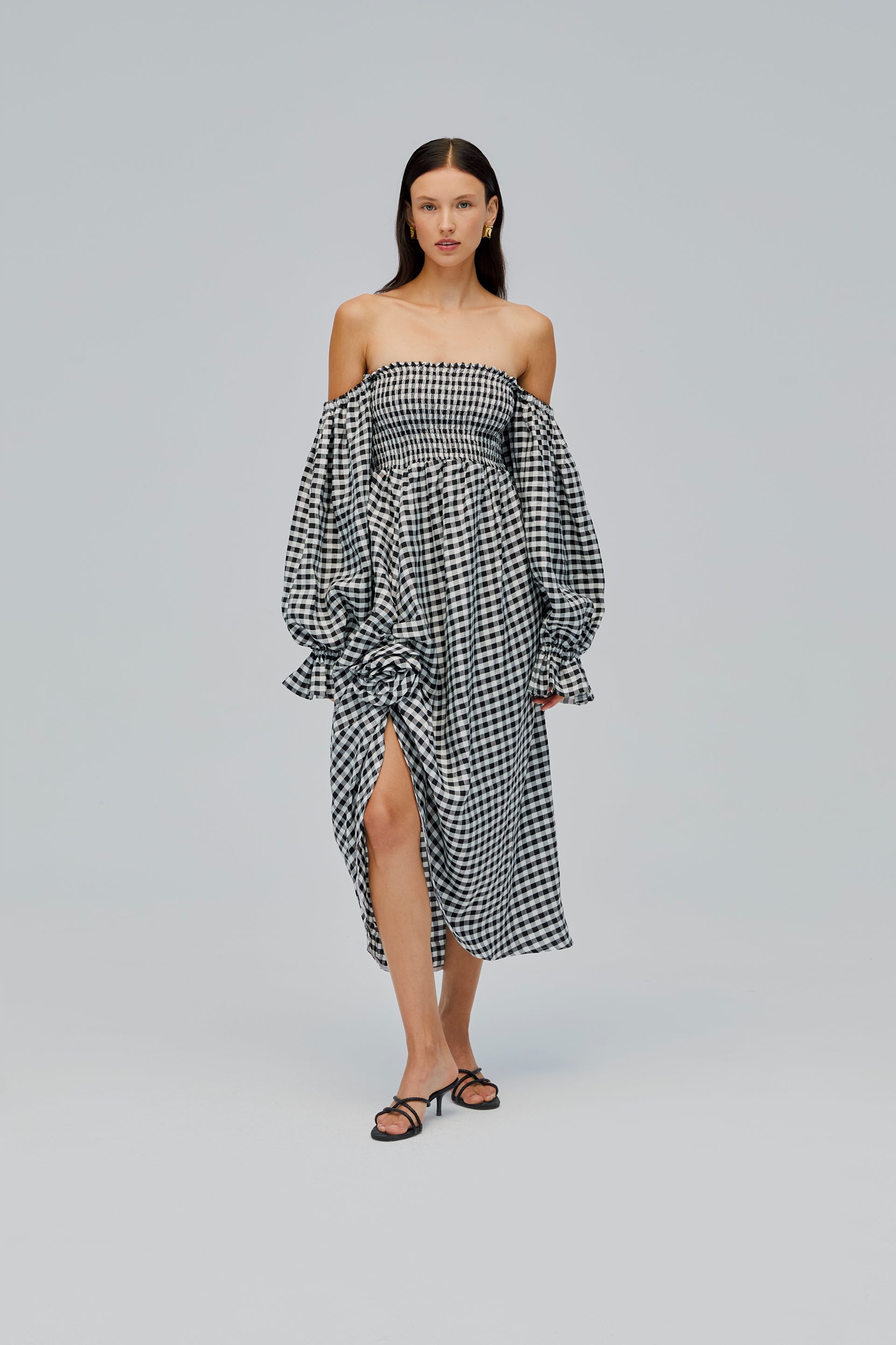 chinese dress ladies Atlanta Linen Dress with Rose Detail in Black Vichy – Sleeper