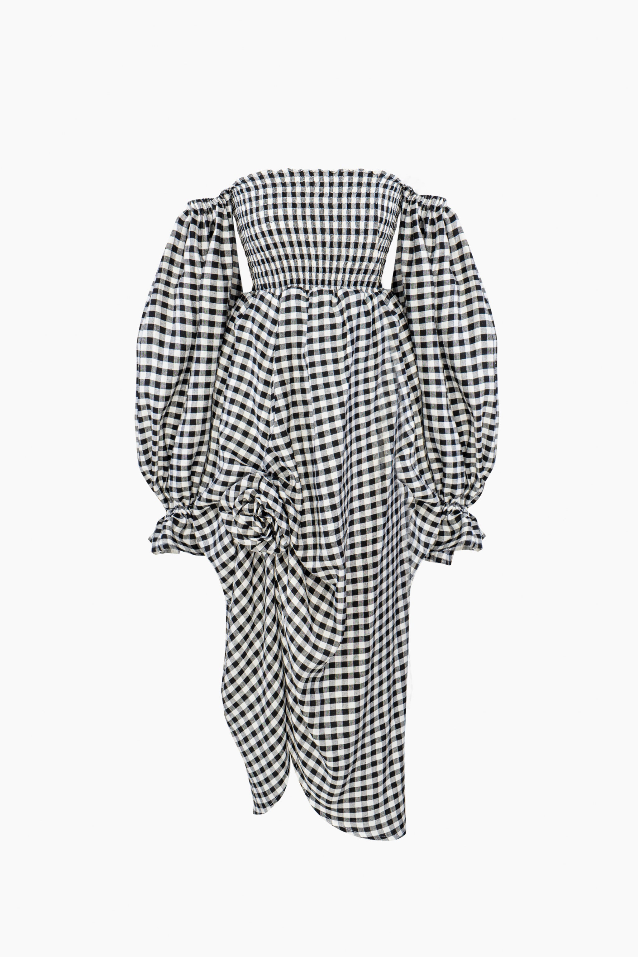 Atlanta Linen Dress with Rose Detail in Black Vichy