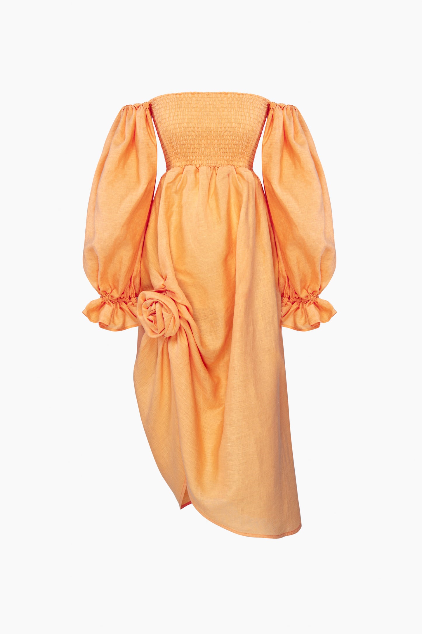 Atlanta Linen Dress with Rose Detail in Coral