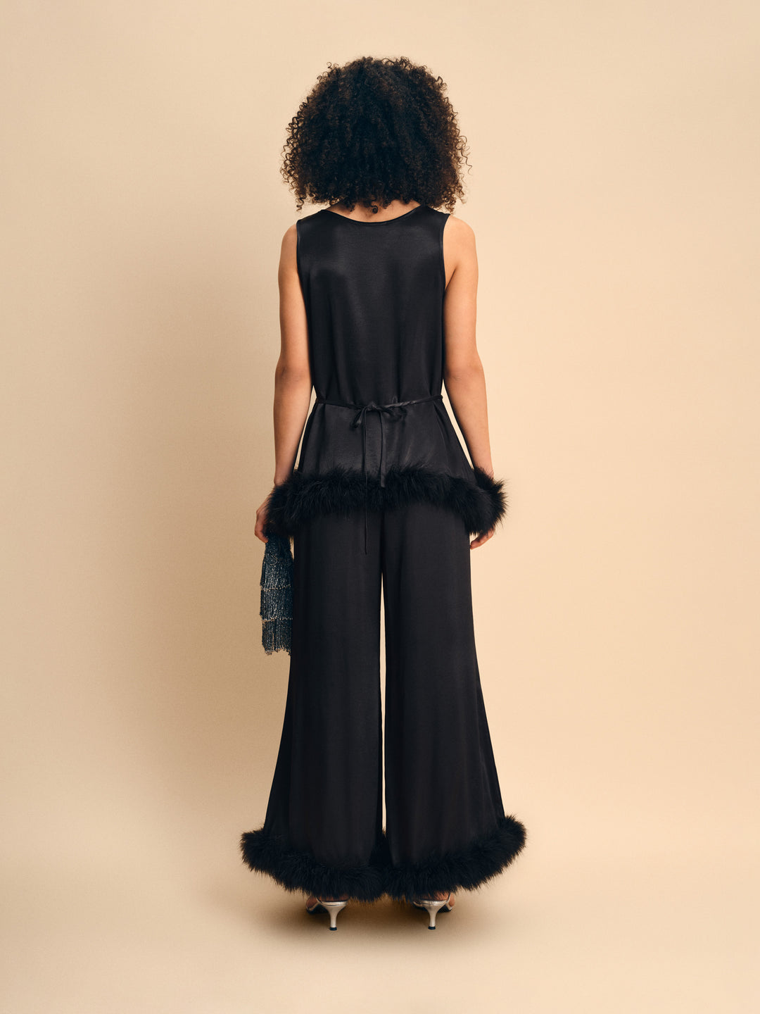Bisou Bisou Pants with Feathers in Black