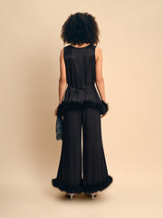 Bisou Bisou Pants with Feathers in Black