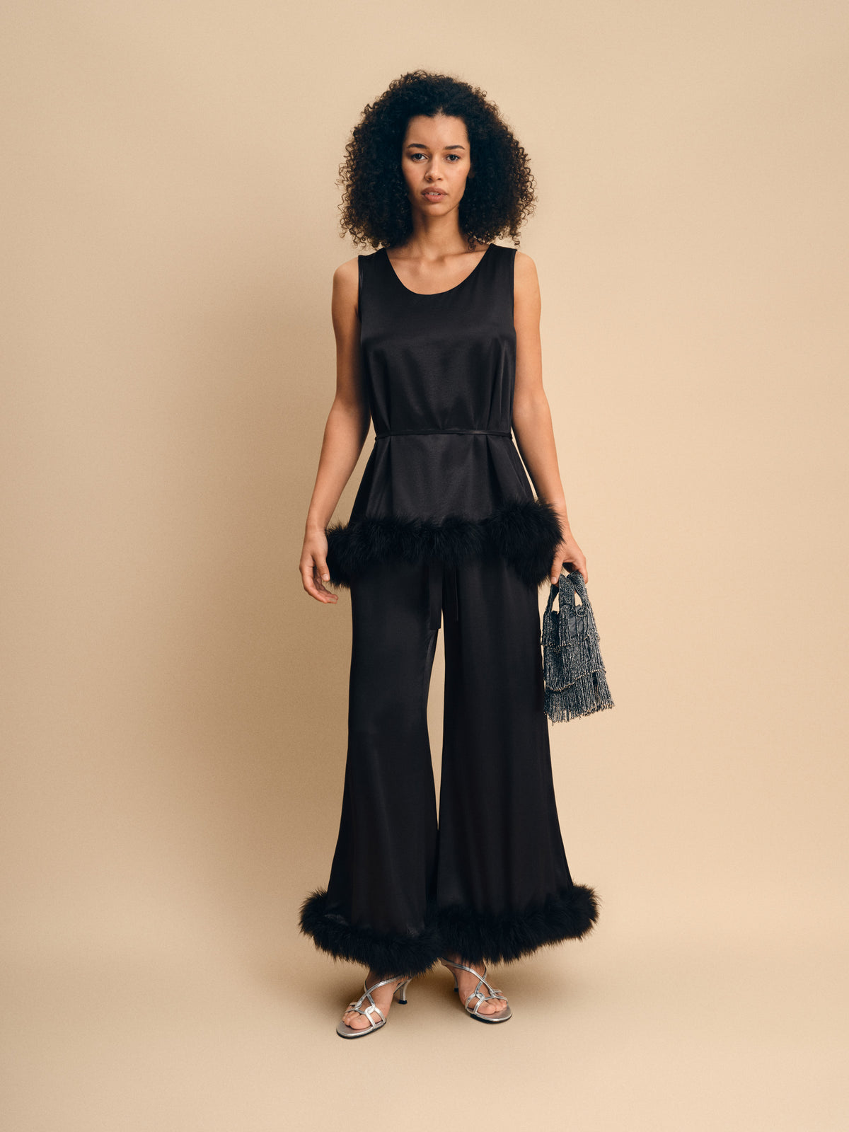 Bisou Bisou Pants with Feathers in Black