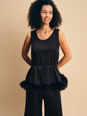 Bisou Bisou Top with Feathers in Black