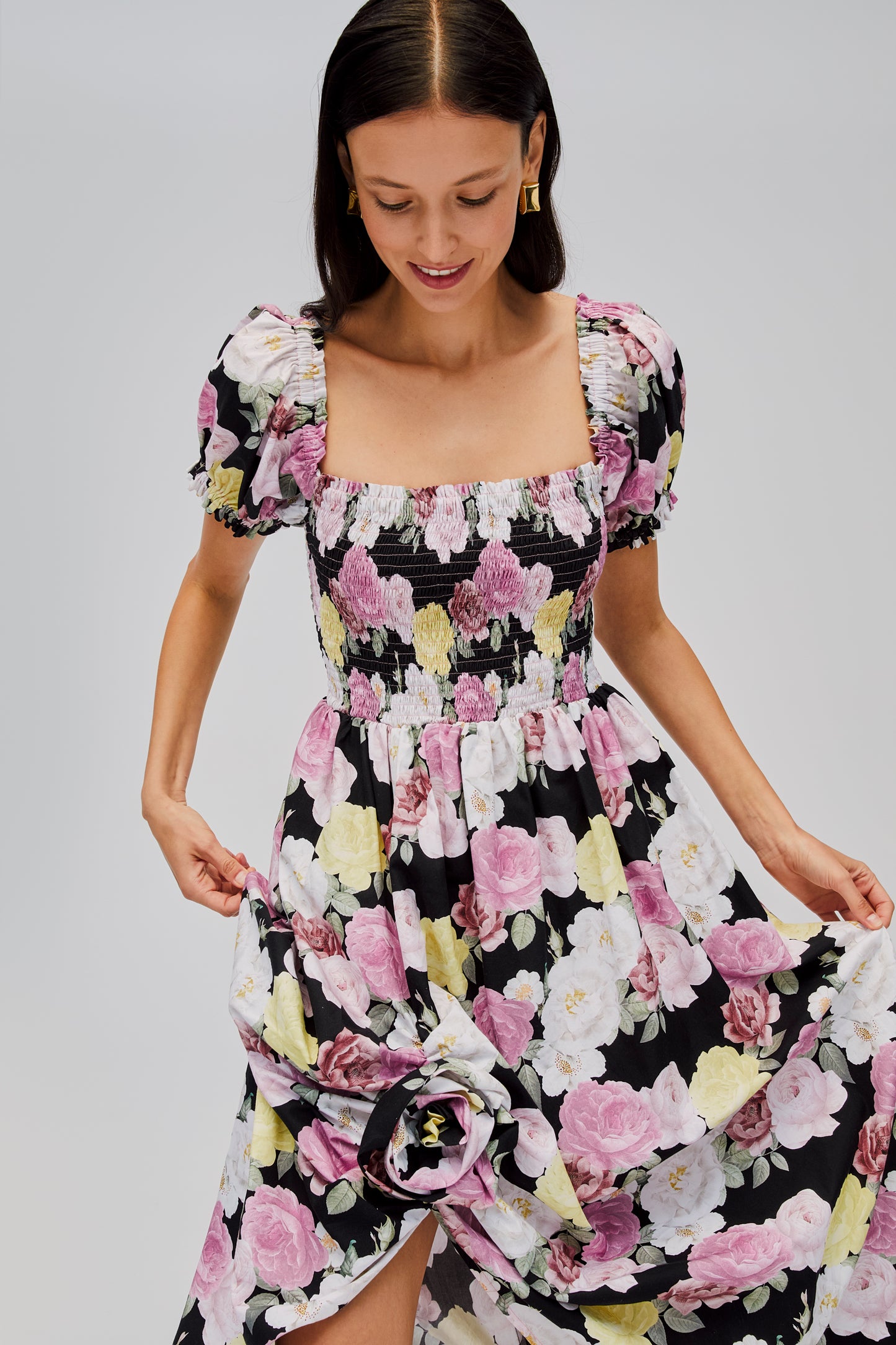 Belle Cotton Dress with Rose Detail in Bloom