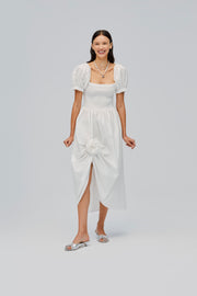 Belle Cotton Dress with Rose Detail in White