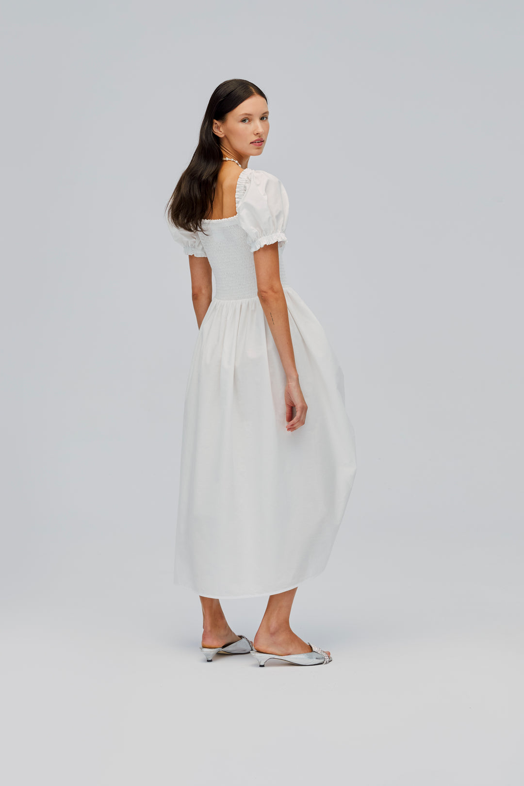 Belle Cotton Dress with Rose Detail in White