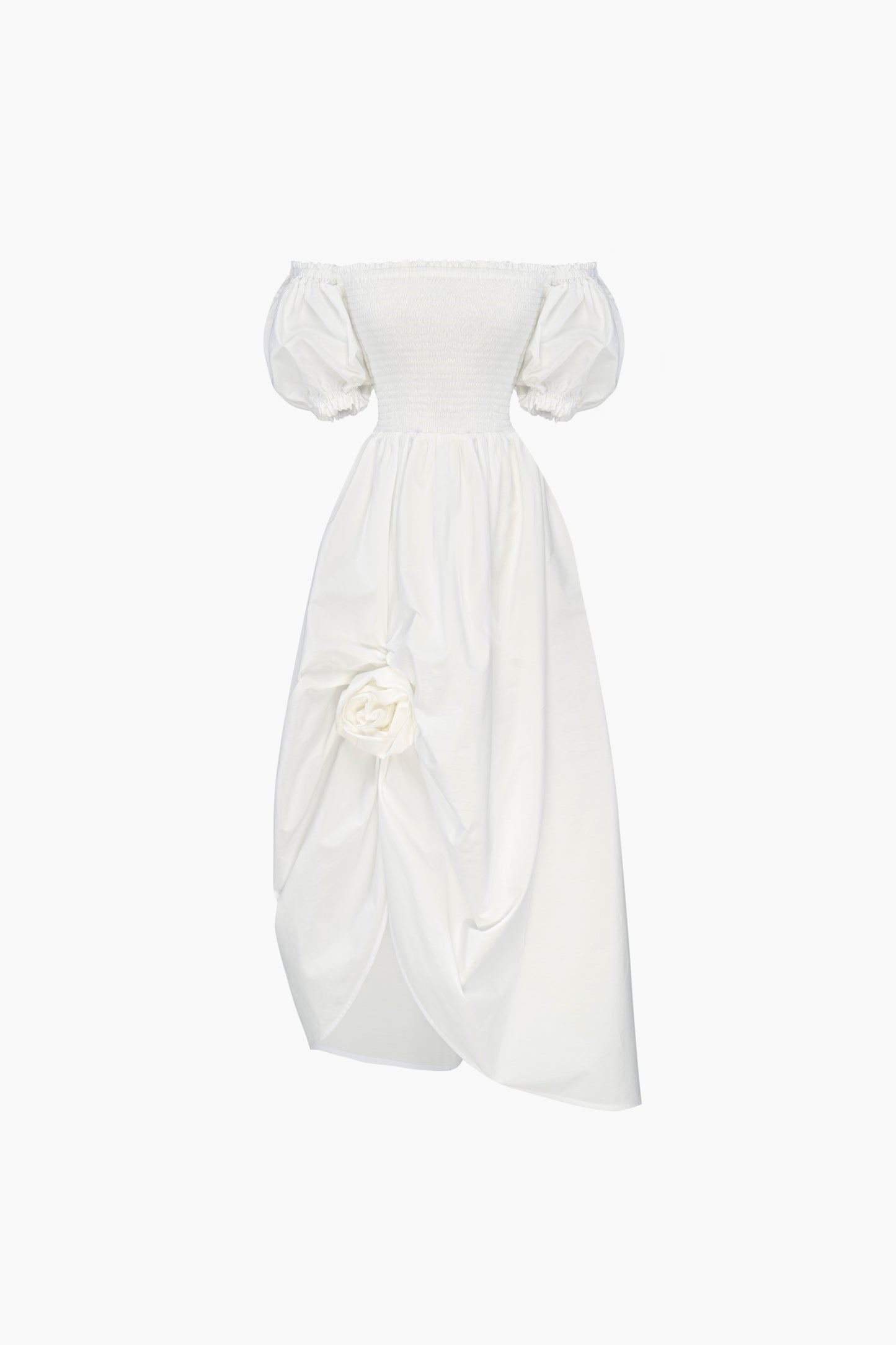 Belle Cotton Dress with Rose Detail in White