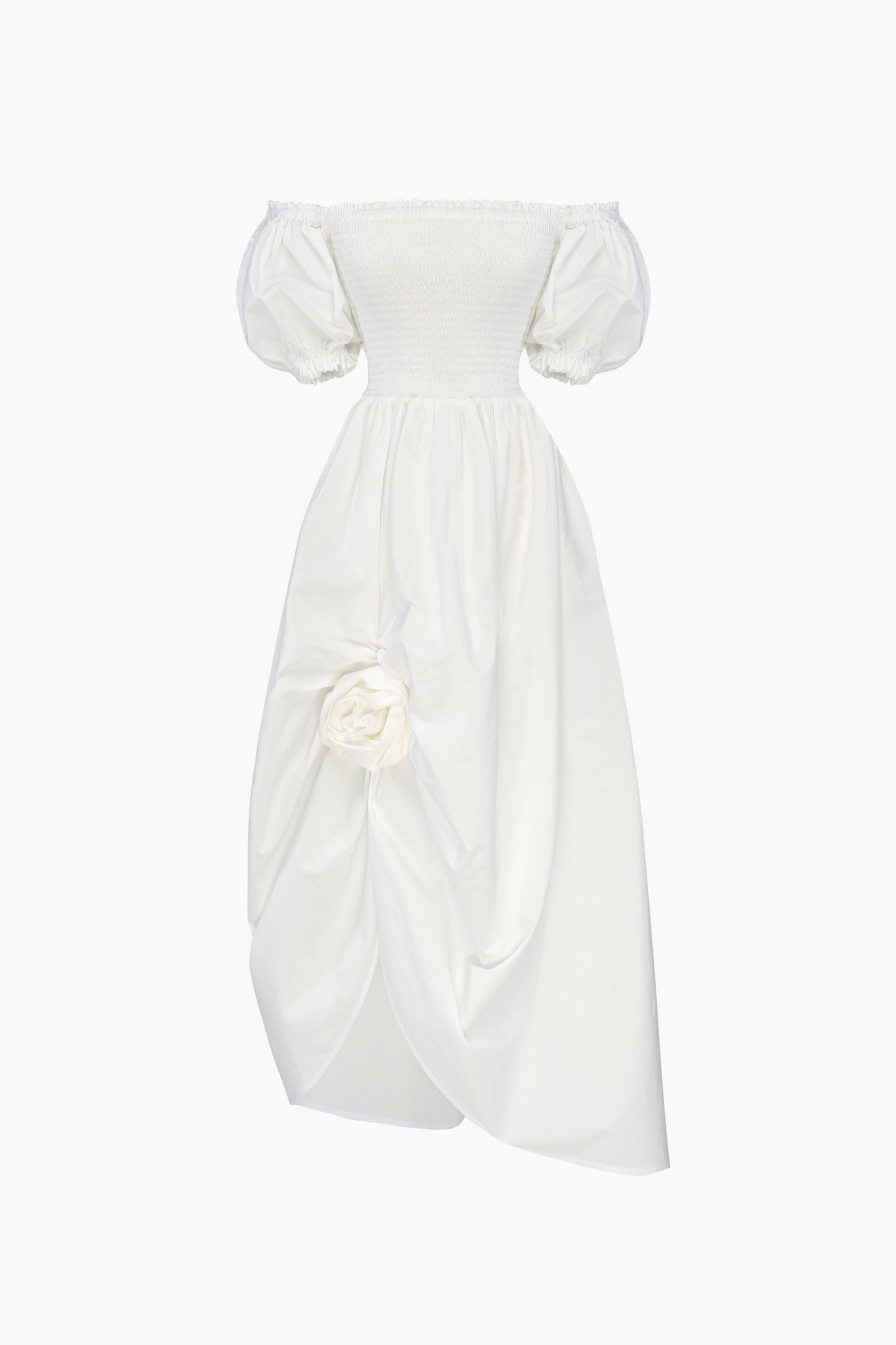Belle Cotton Dress with Rose Detail in White