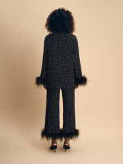 Black Tie Pajama with Detachable Feathers in Black and White Polka Dot
