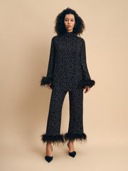 Black Tie Pajama with Detachable Feathers in Black and White Polka Dot