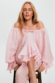 Cha-Cha Lounge Blouse in Pink Vichy