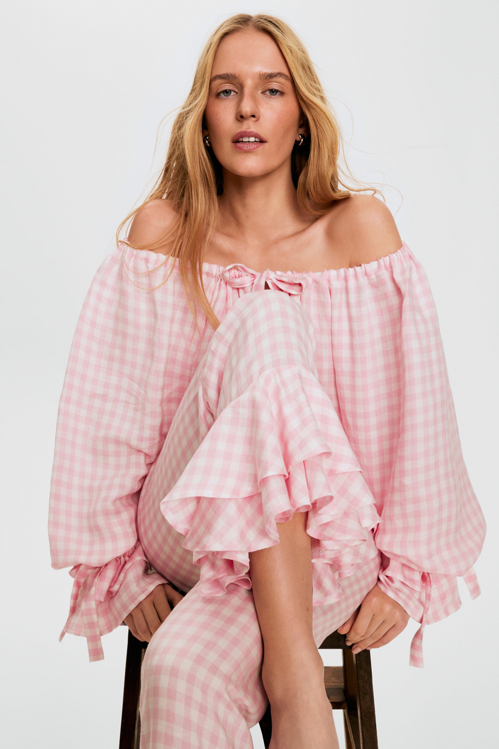 Cha-Cha Lounge Blouse in Pink Vichy