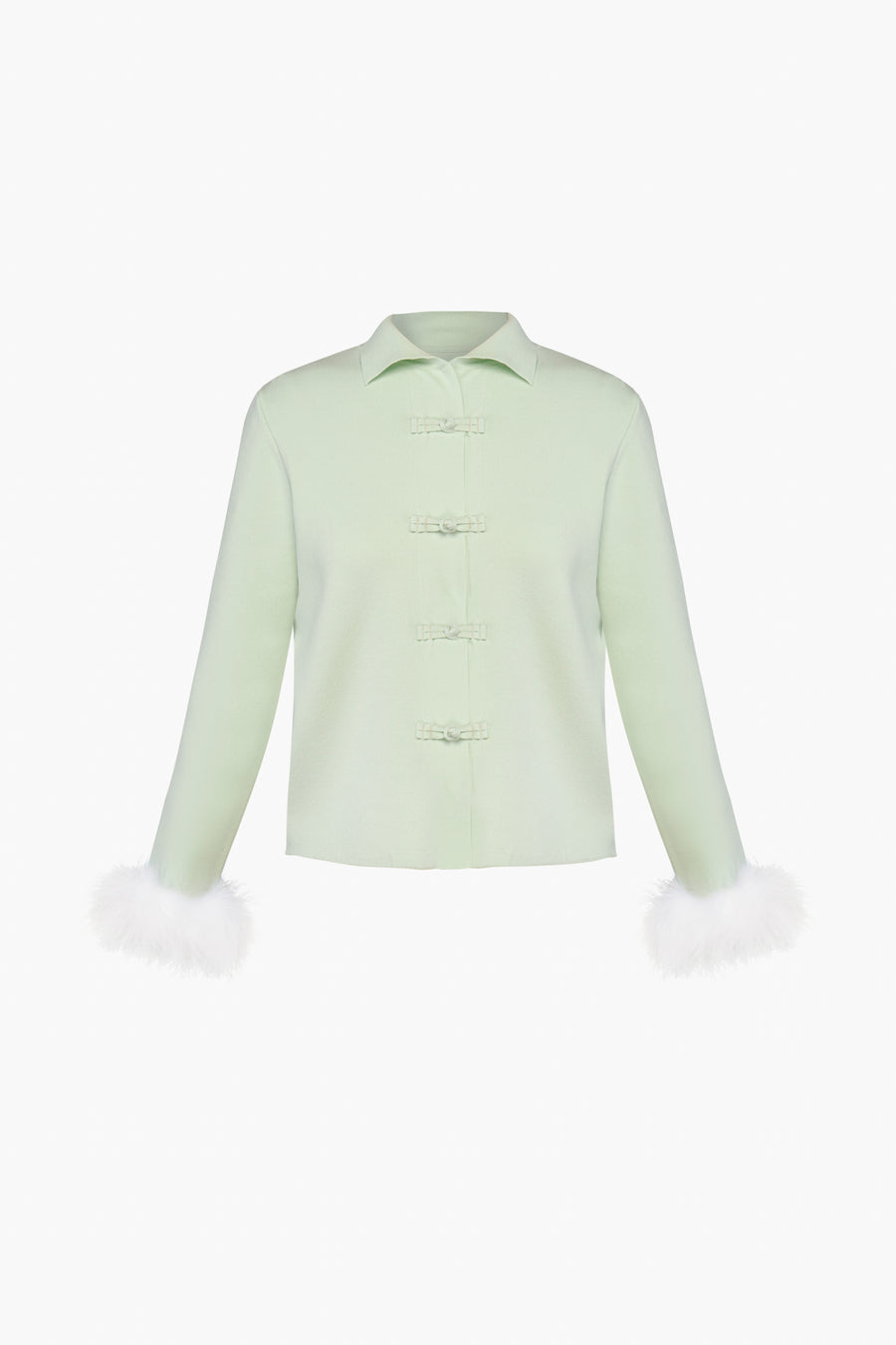 Crane Knitted Cardigan with Detachable Feathers in Mint