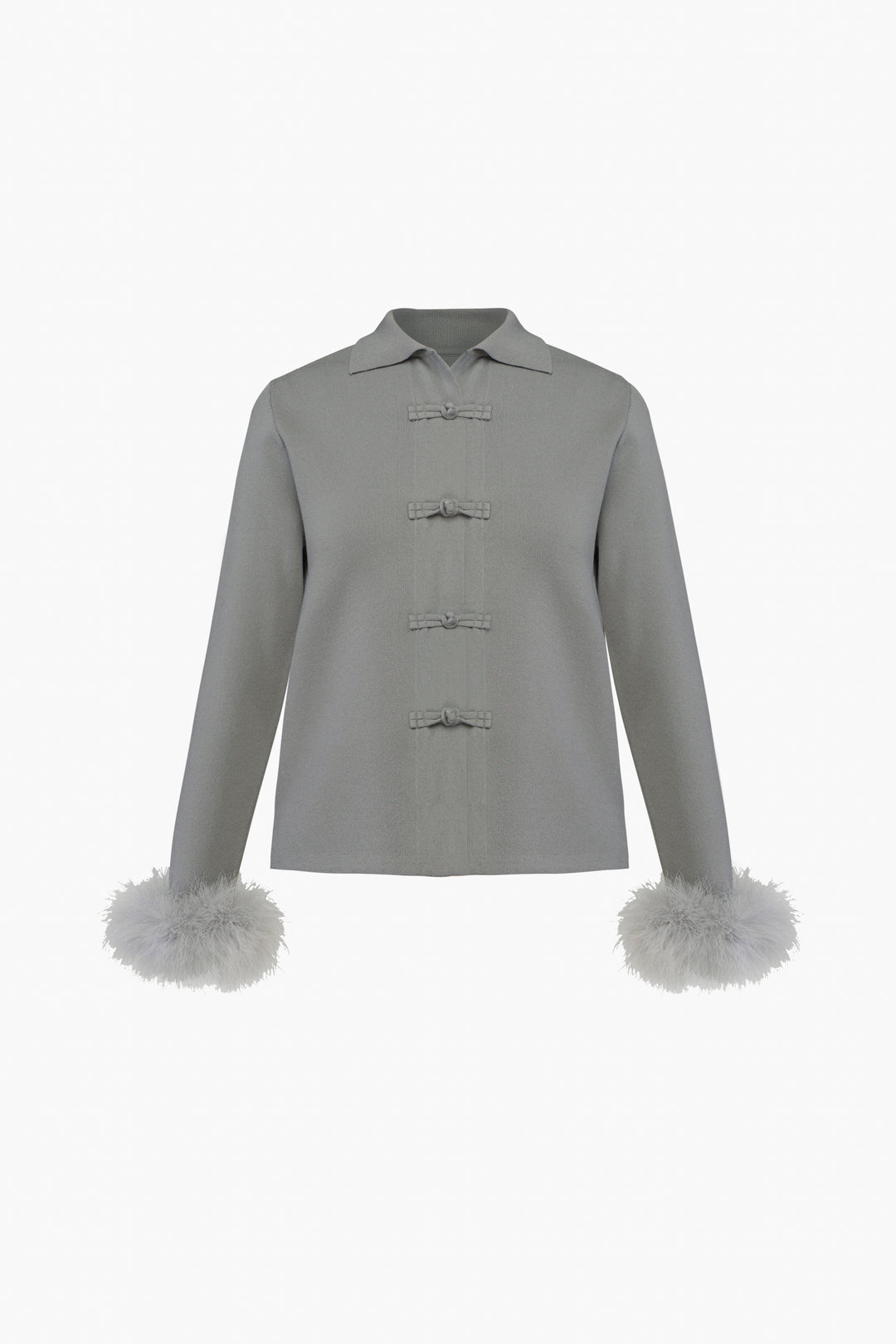 Crane Knitted Cardigan with Detachable Feathers in Grey