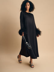 Suzi Maxi Dress with Detachable Feathers in Black