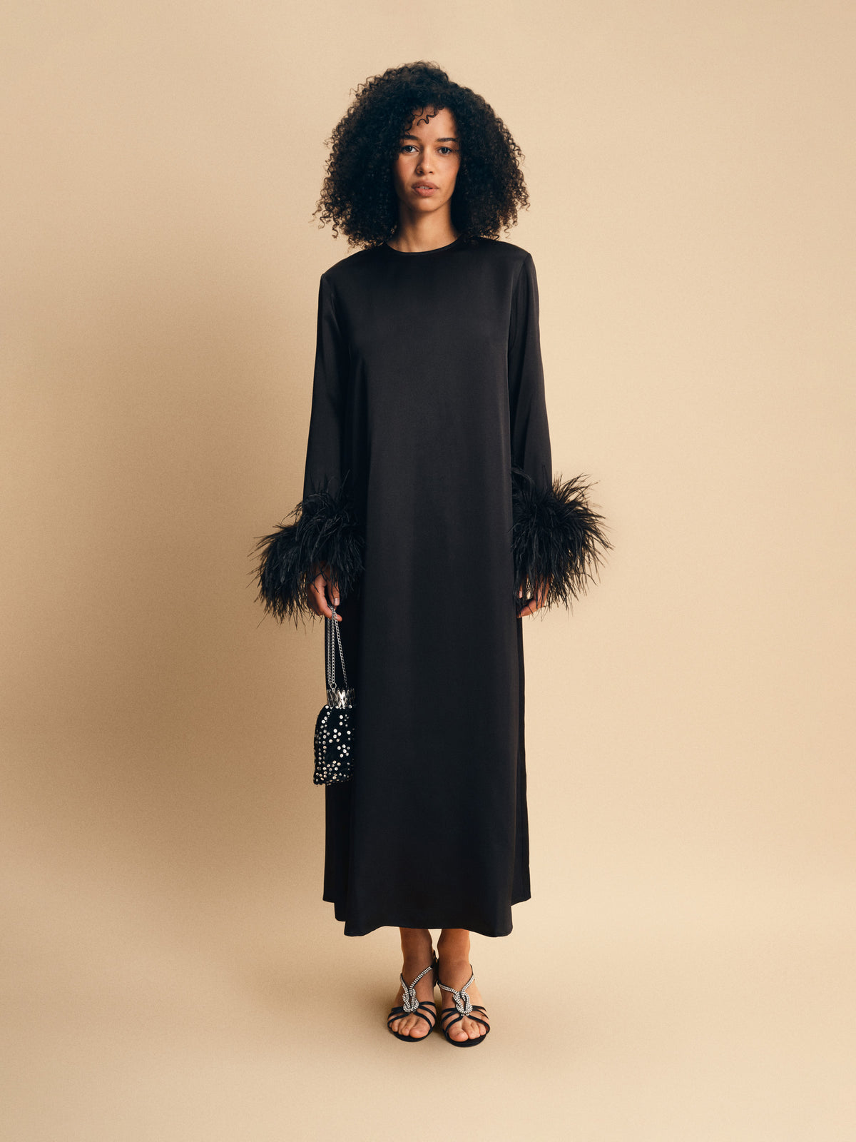 Suzi Maxi Dress with Detachable Feathers in Black