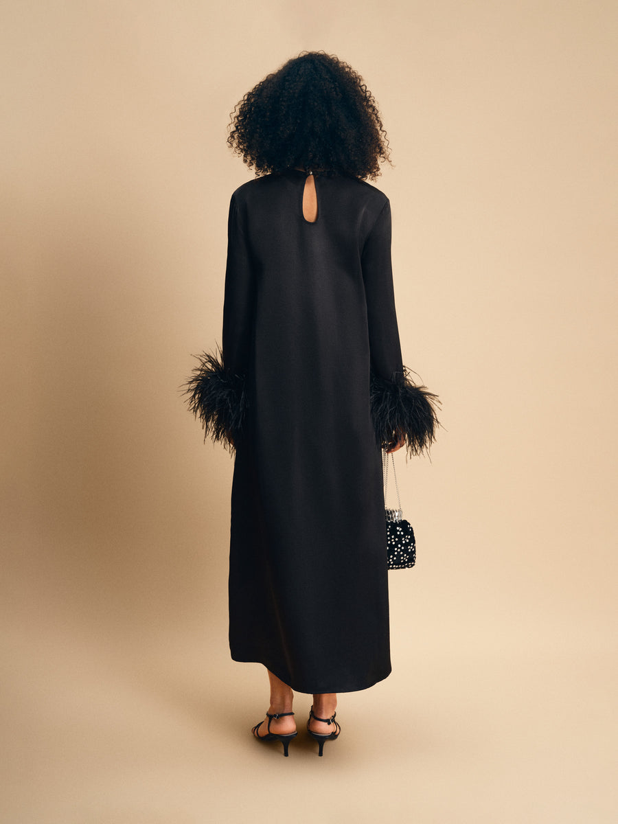 Suzi Maxi Dress with Detachable Feathers in Black