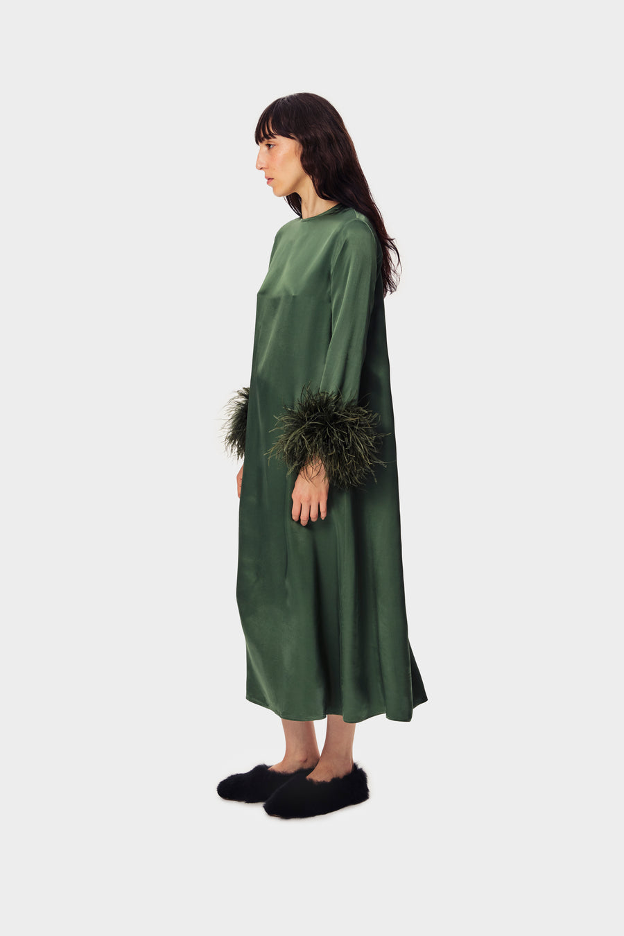 Suzi Maxi Dress with Detachable Feathers in Green