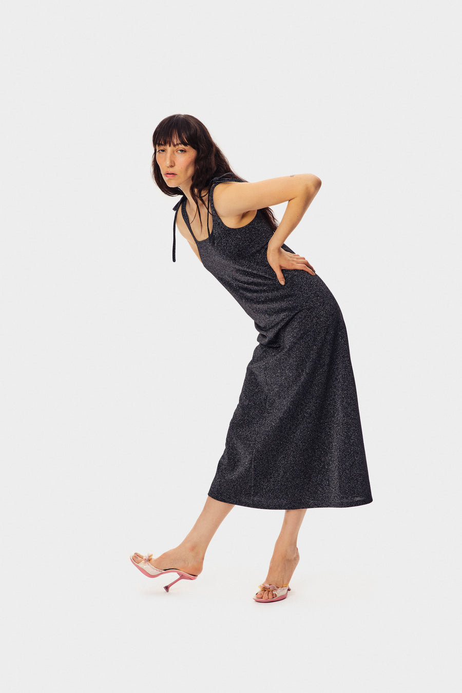 Kylie Lurex Slip Dress in Black