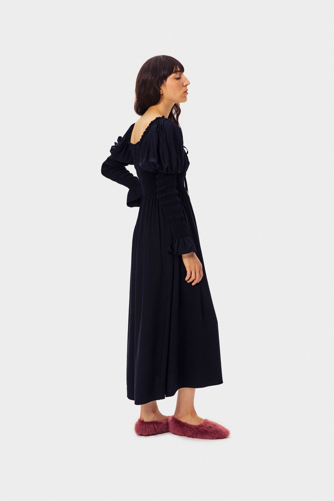 Paloma Shirred Maxi Dress in Black