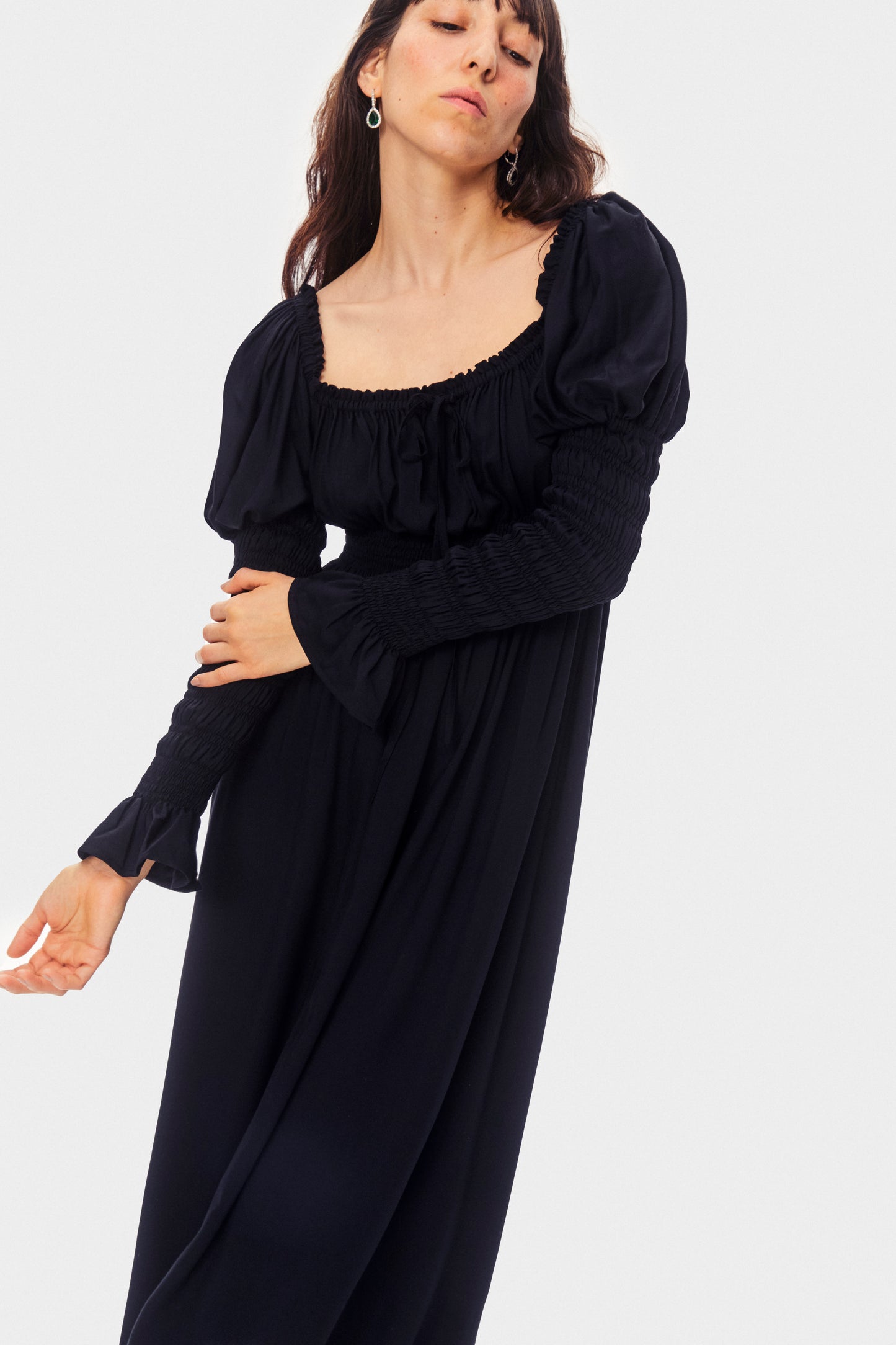 Paloma Shirred Maxi Dress in Black