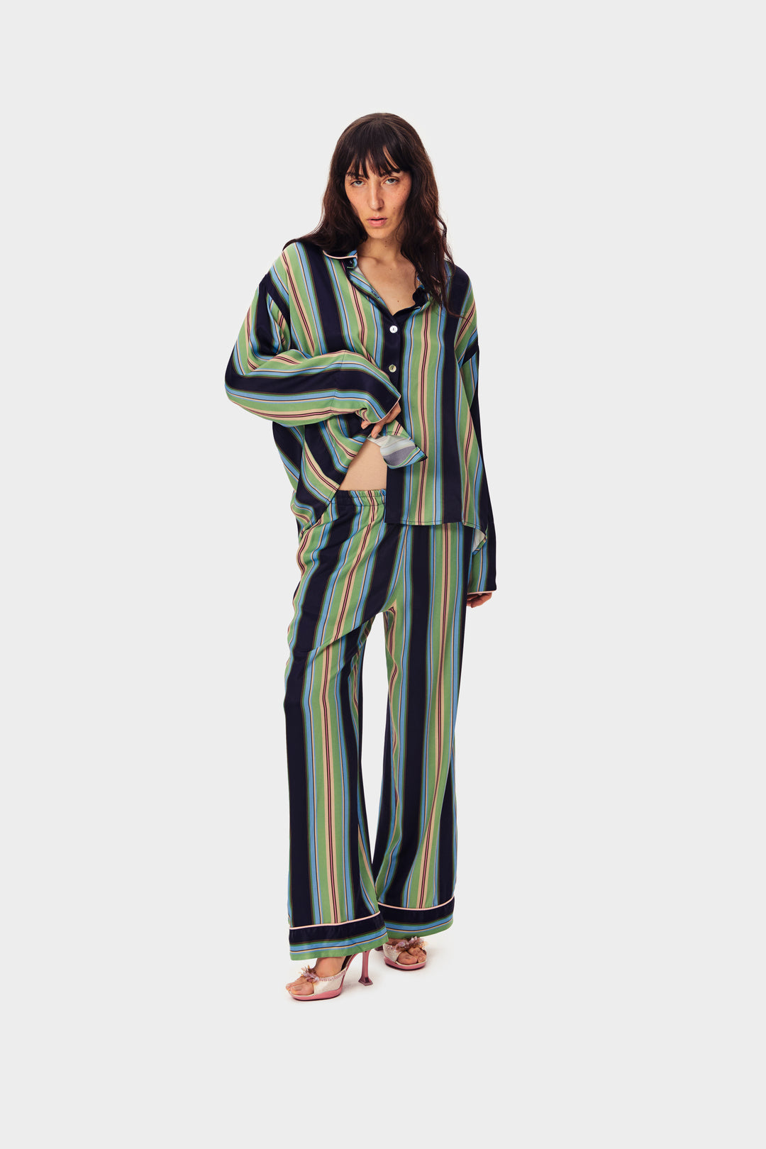 Pastelle Oversized Pants in Teal Stripes